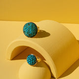 Victorian Pavé Turquoise, Silver, and 14k Gold Dome Ring