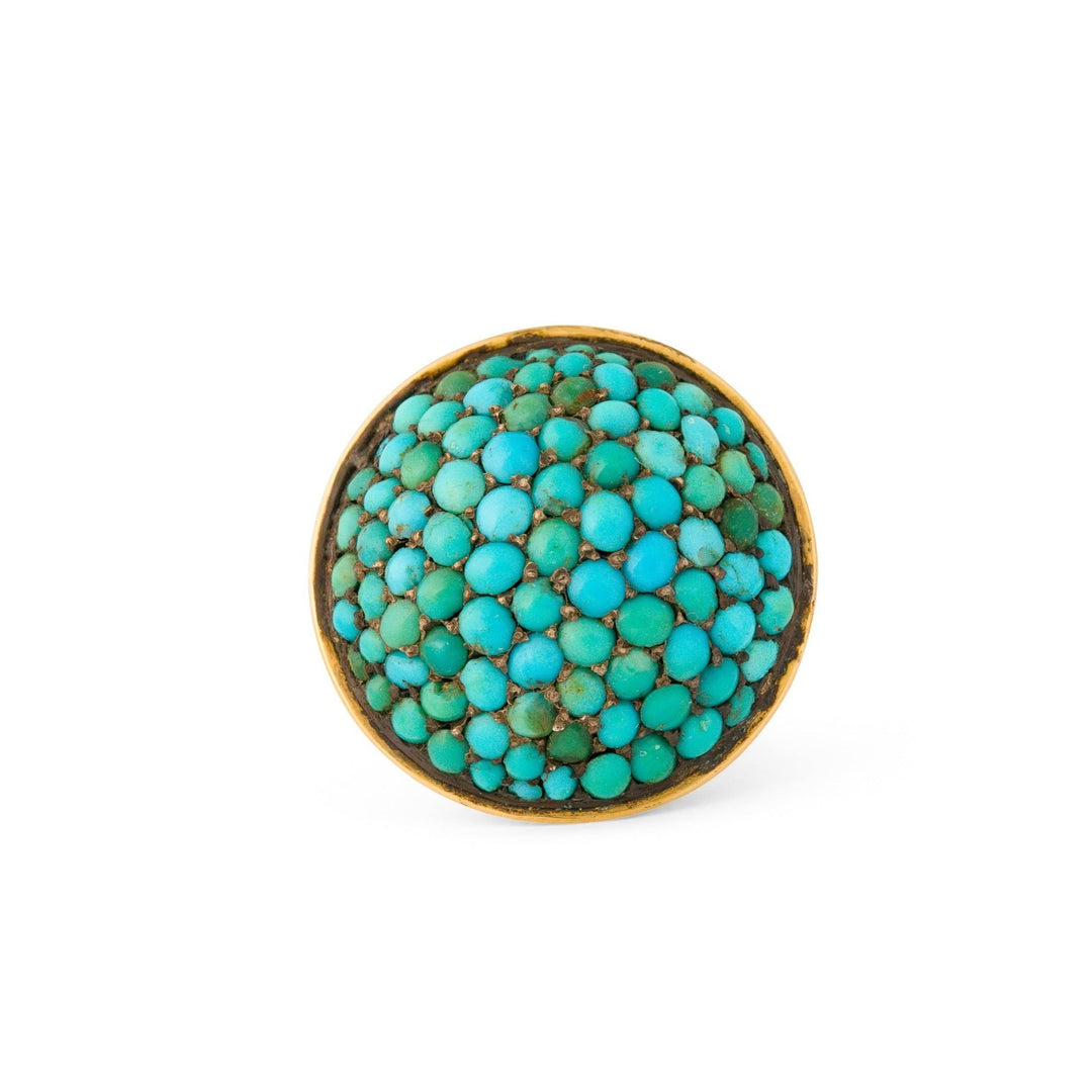 Victorian Large Turquoise Pavé, Silver, and 14k Gold Dome Ring