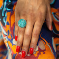 Victorian Large Turquoise Pavé, Silver, and 14k Gold Dome Ring