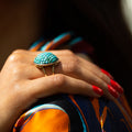 Victorian Large Turquoise Pavé, Silver, and 14k Gold Dome Ring