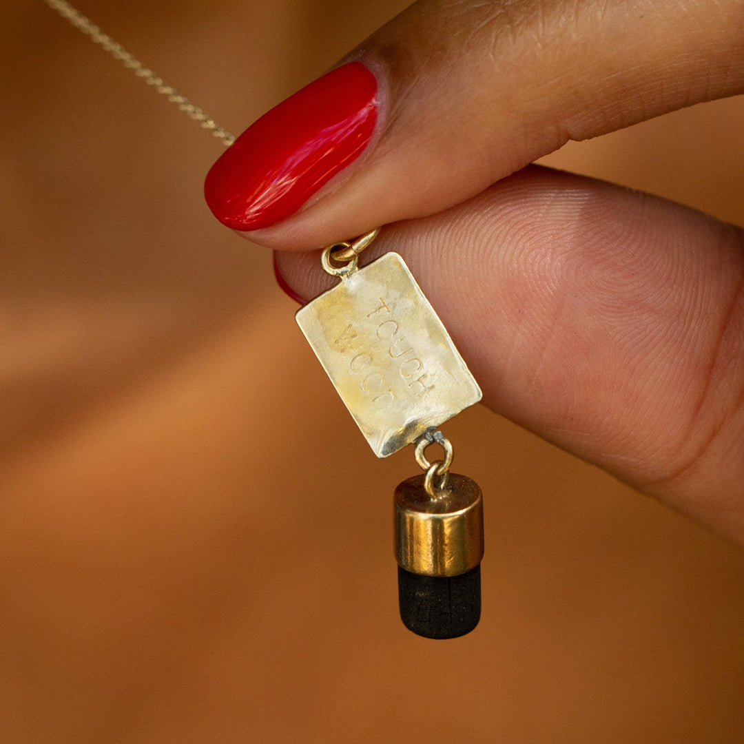 English "TOUCH WOOD" 9k Gold Charm