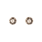 Old Mine Cut Diamond, Silver, and 14K Gold Stud Earrings