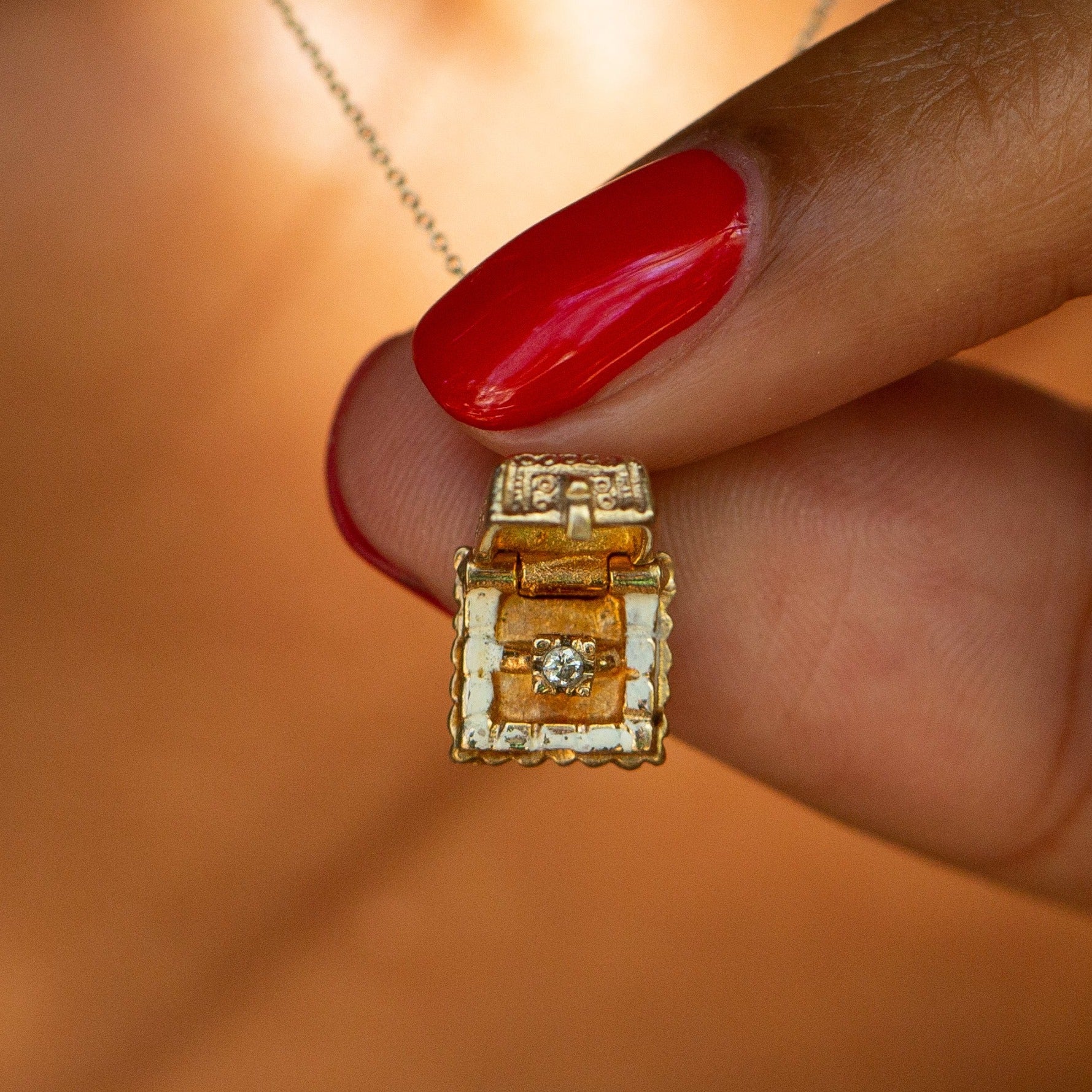 Movable Diamond and 14K Gold Engagement Ring Box Charm