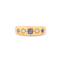 English Edwardian Sapphire, Diamond, and 18k Gold Starburst Ring