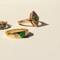 Victorian Emerald, Diamond, and 18k Gold Navette Ring
