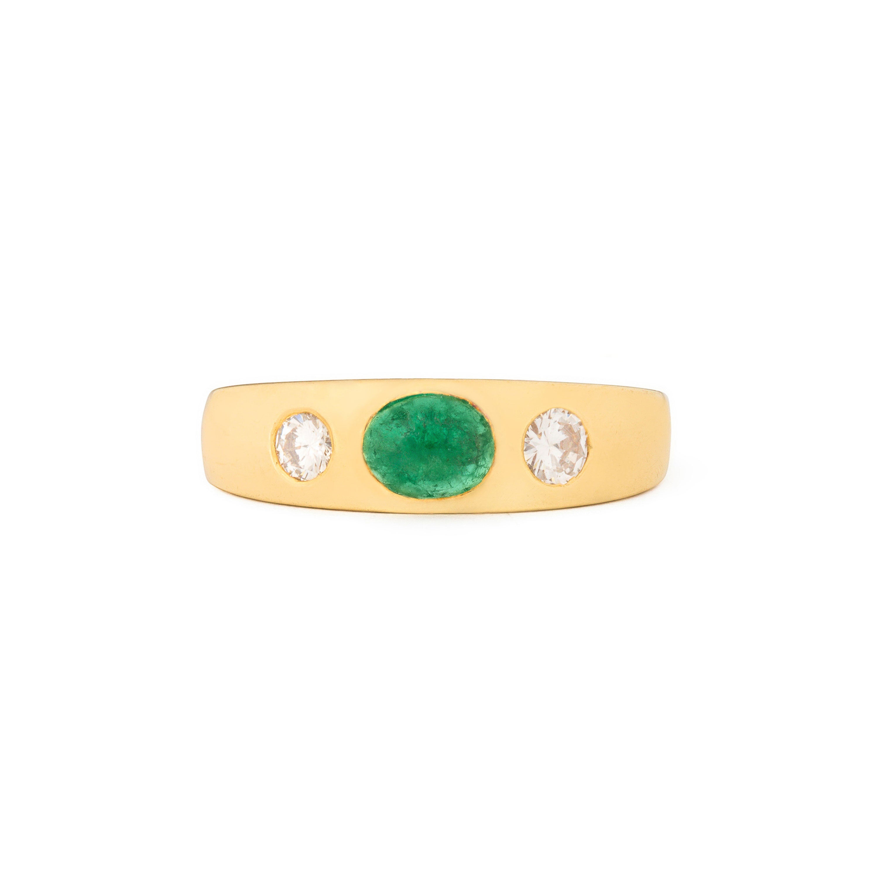 Emerald Cabochon, Diamond, and 18k Gold Ring