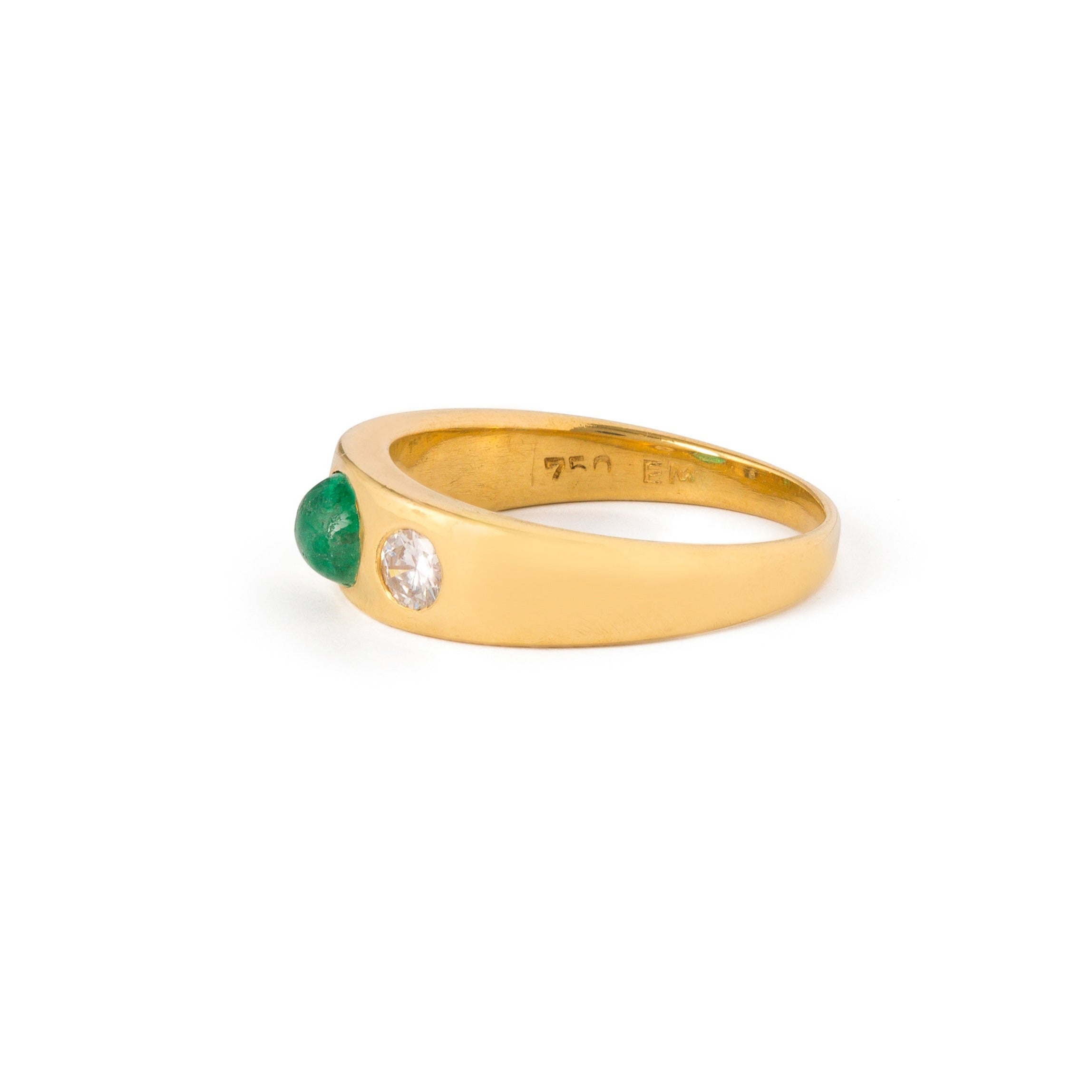 Emerald Cabochon, Diamond, and 18k Gold Ring