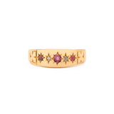 English Edwardian Ruby, Diamond, and 18k Gold Starburst Ring