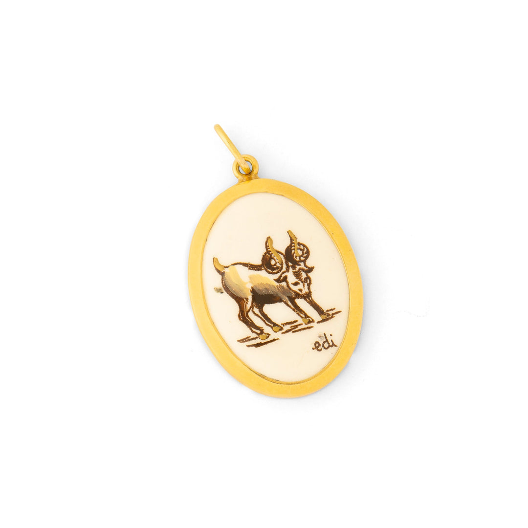 Italian Ceramic Aries And 18K Gold Zodiac Charm