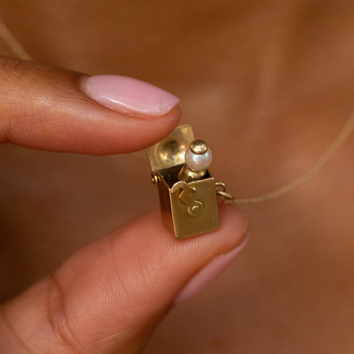 Movable Jack-In-The-Box 14k Gold And Pearl Charm