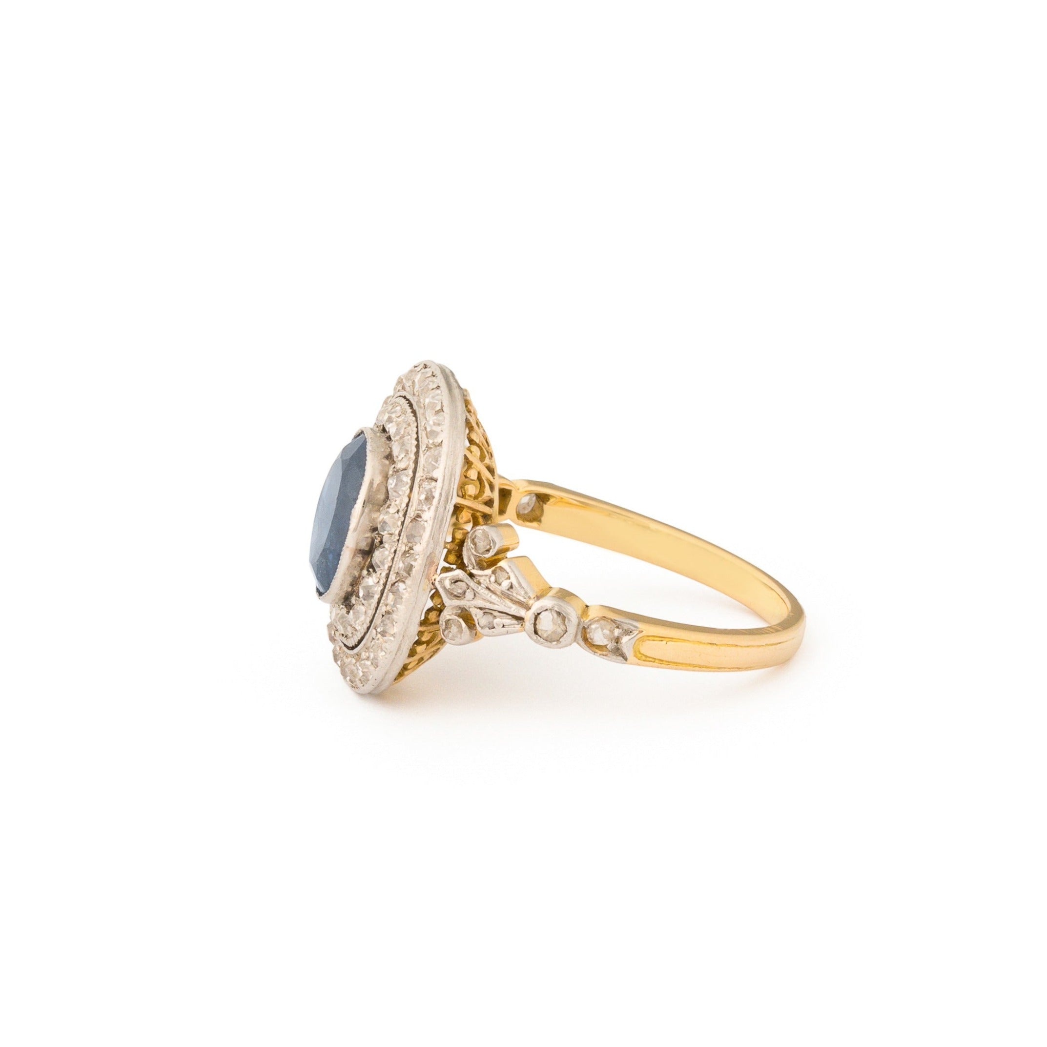 Edwardian Sapphire, Diamond, and Platinum-topped 18k Gold Ring