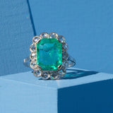 3.70 Carat Colombian Emerald, Diamond, and 18k Gold Cluster Ring