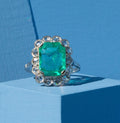 3.70 Carat Colombian Emerald, Diamond, and 18k Gold Cluster Ring