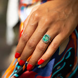 3.70 Carat Colombian Emerald, Diamond, and 18k Gold Cluster Ring