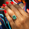 3.70 Carat Colombian Emerald, Diamond, and 18k Gold Cluster Ring
