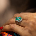 3.70 Carat Colombian Emerald, Diamond, and 18k Gold Cluster Ring