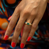 Emerald Cabochon And 14k Ribbed Gold Ring