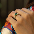 Emerald Cabochon And 14k Ribbed Gold Ring