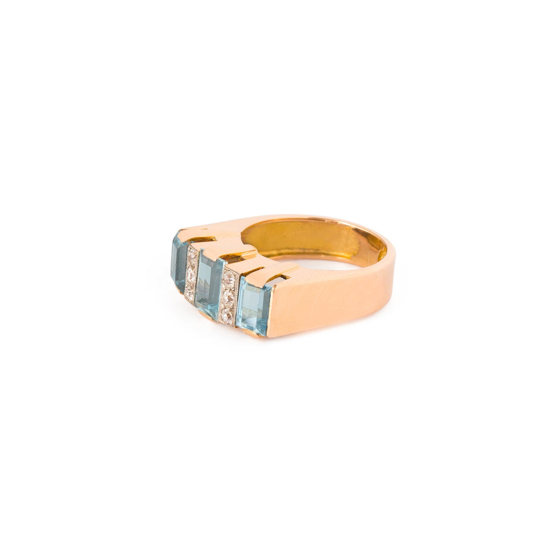 Retro Aquamarine, Diamond, and 18k Gold Ring