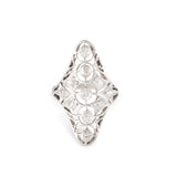 Edwardian Old Mine Cut Diamond And 14k Gold Navette Ring