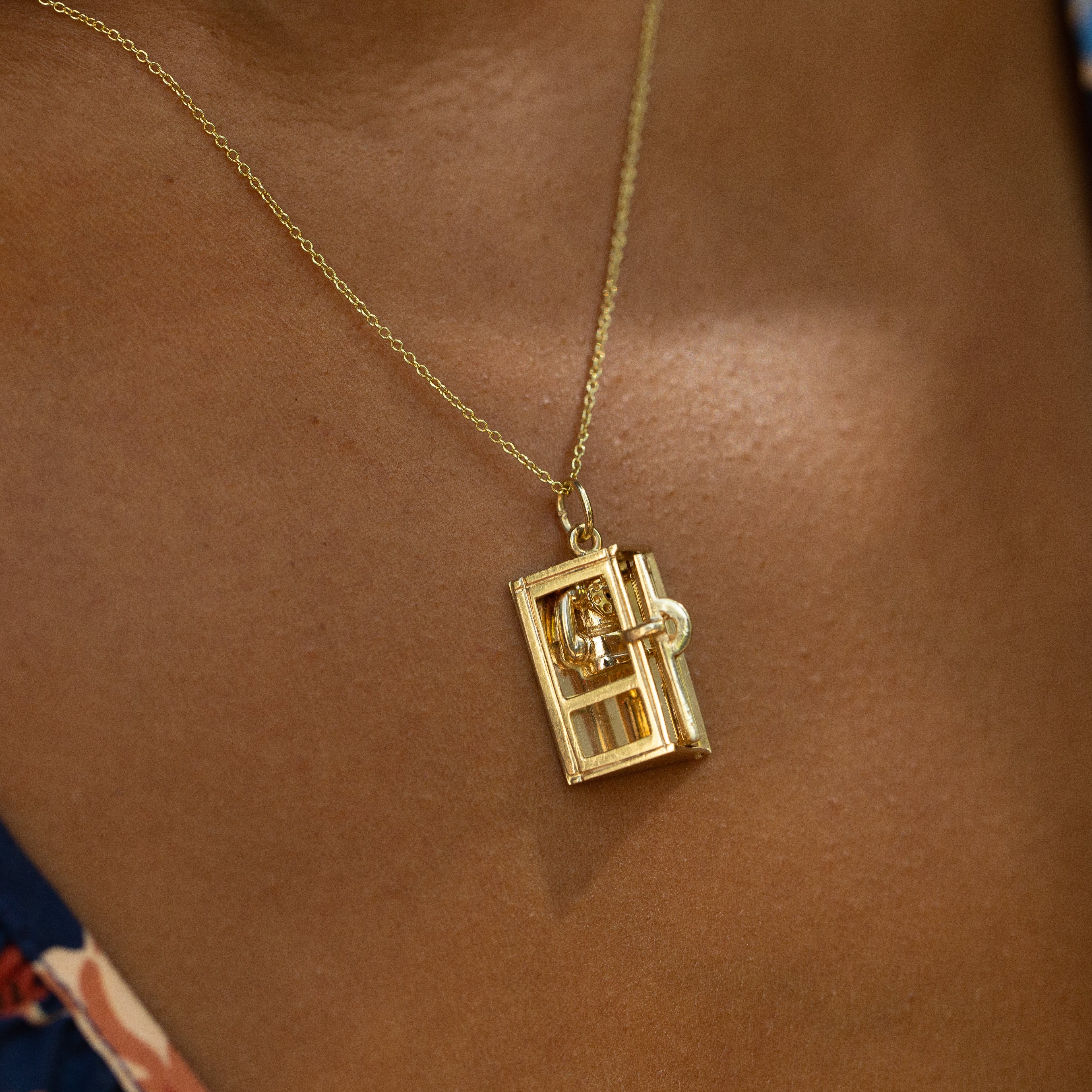 Movable 14k Gold Phone Booth Charm