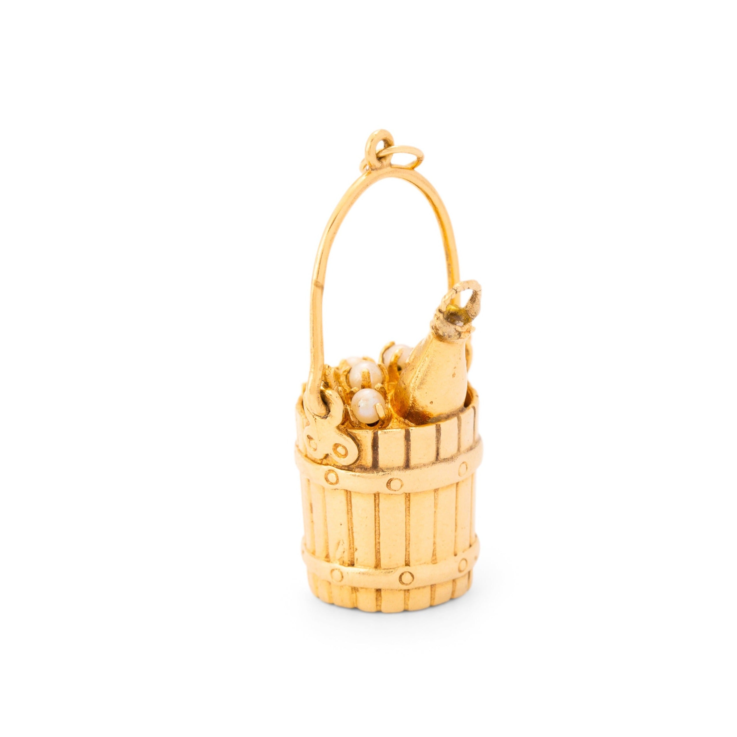 Large 14K Gold And Pearl Champagne Bucket Charm