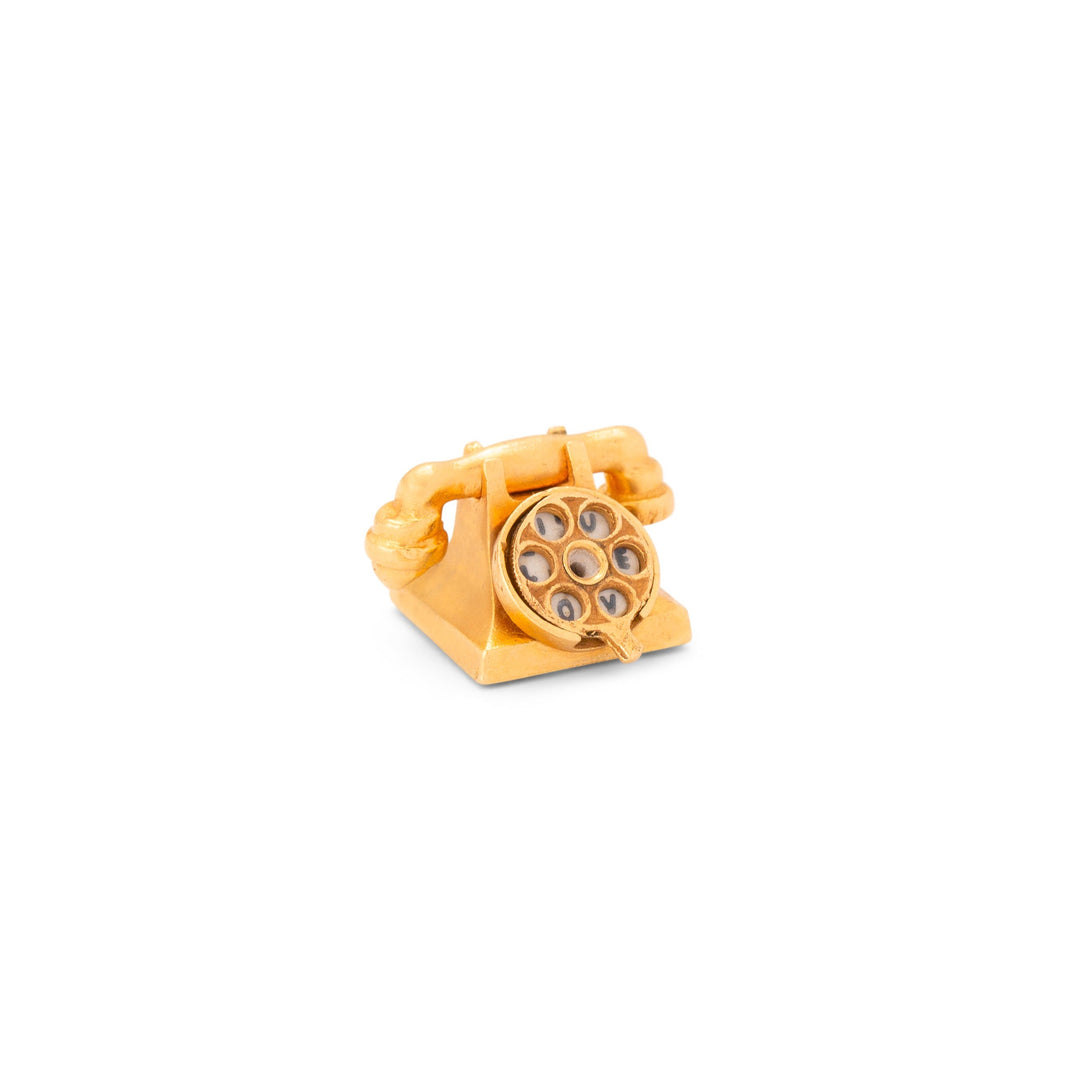 Movable Rotary Phone 14k Gold And Enamel Charm