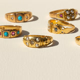 English Edwardian Old Mine Cut Diamond, Pearl, and 18k Gold Ring