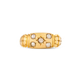English Edwardian Old Mine Cut Diamond, Pearl, and 18k Gold Ring
