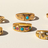 English Victorian Turquoise, Spinel, and 15k Gold Starburst Ring