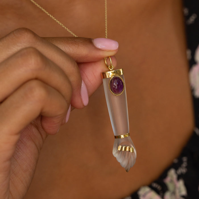 Clear Crystal, Amethyst, and 18K Gold Figa Charm Pendant