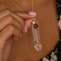 Clear Crystal, Amethyst, and 18K Gold Figa Charm Pendant