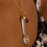 Clear Crystal, Amethyst, and 18K Gold Figa Charm Pendant