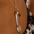 Clear Crystal, Amethyst, and 18K Gold Figa Charm Pendant