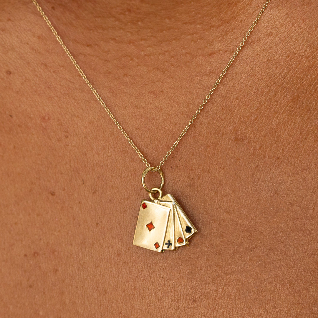 Four Aces Enamel and 14k Gold Card Charm
