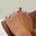 Coral, Lapis Lazuli, and 14k Gold Crossover Ring