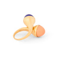Coral, Lapis Lazuli, and 14k Gold Crossover Ring