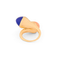 Coral, Lapis Lazuli, and 14k Gold Crossover Ring