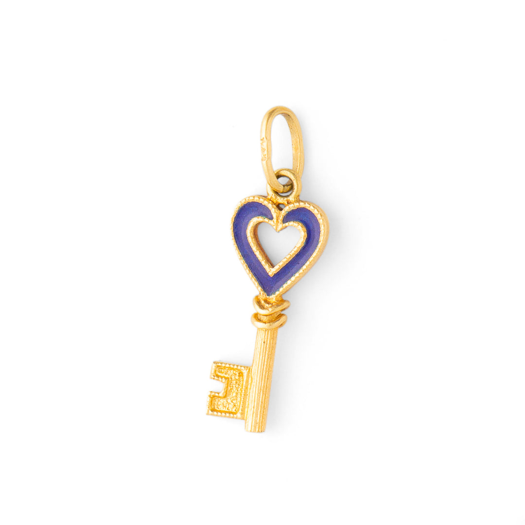 Italian Enamel and 14K Gold Heart-Shaped Key Charm
