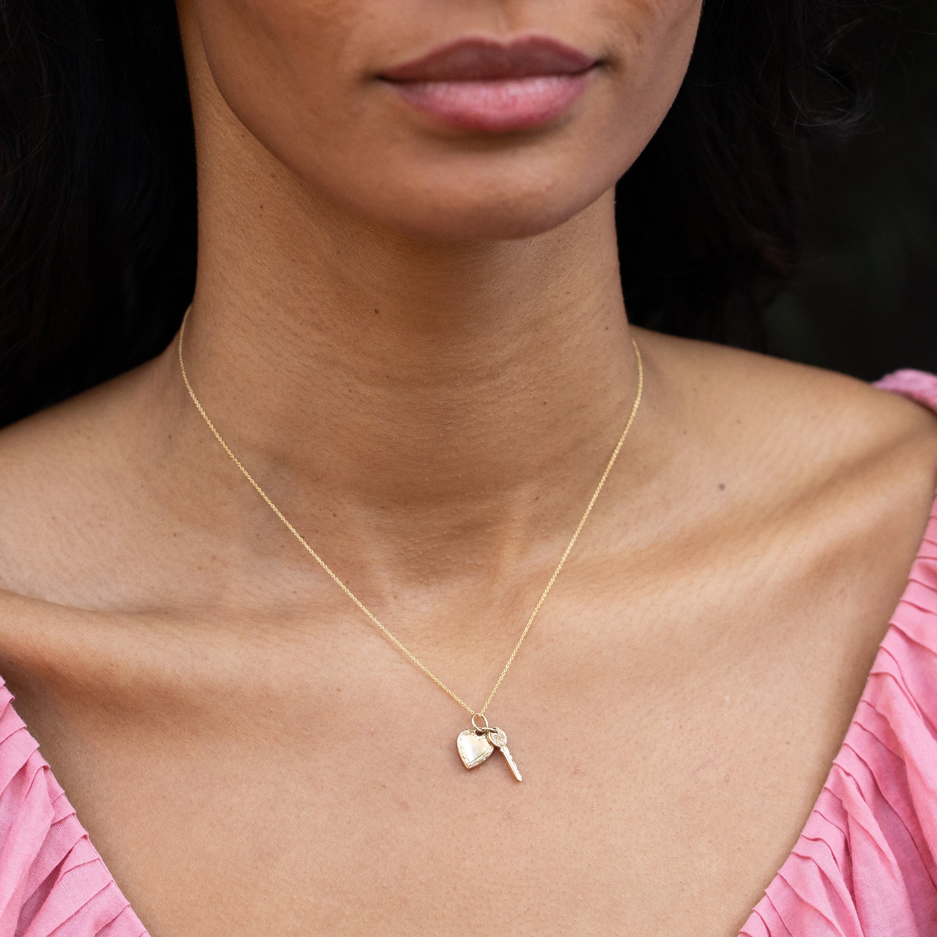 Heart And Key 14k Yellow Gold Charm