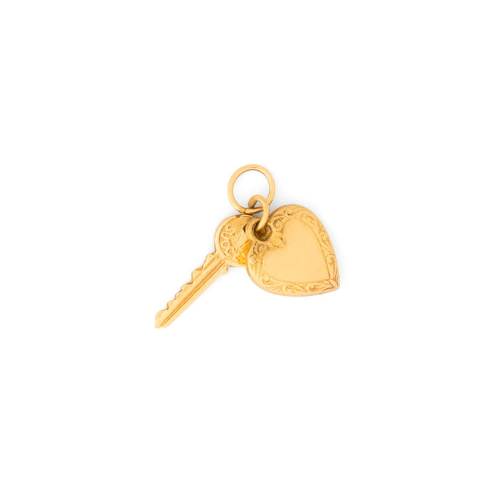 Heart And Key 14k Yellow Gold Charm