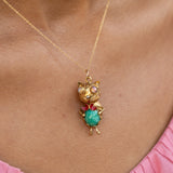 Italian Glass Stone and 18K Gold Cat Charm