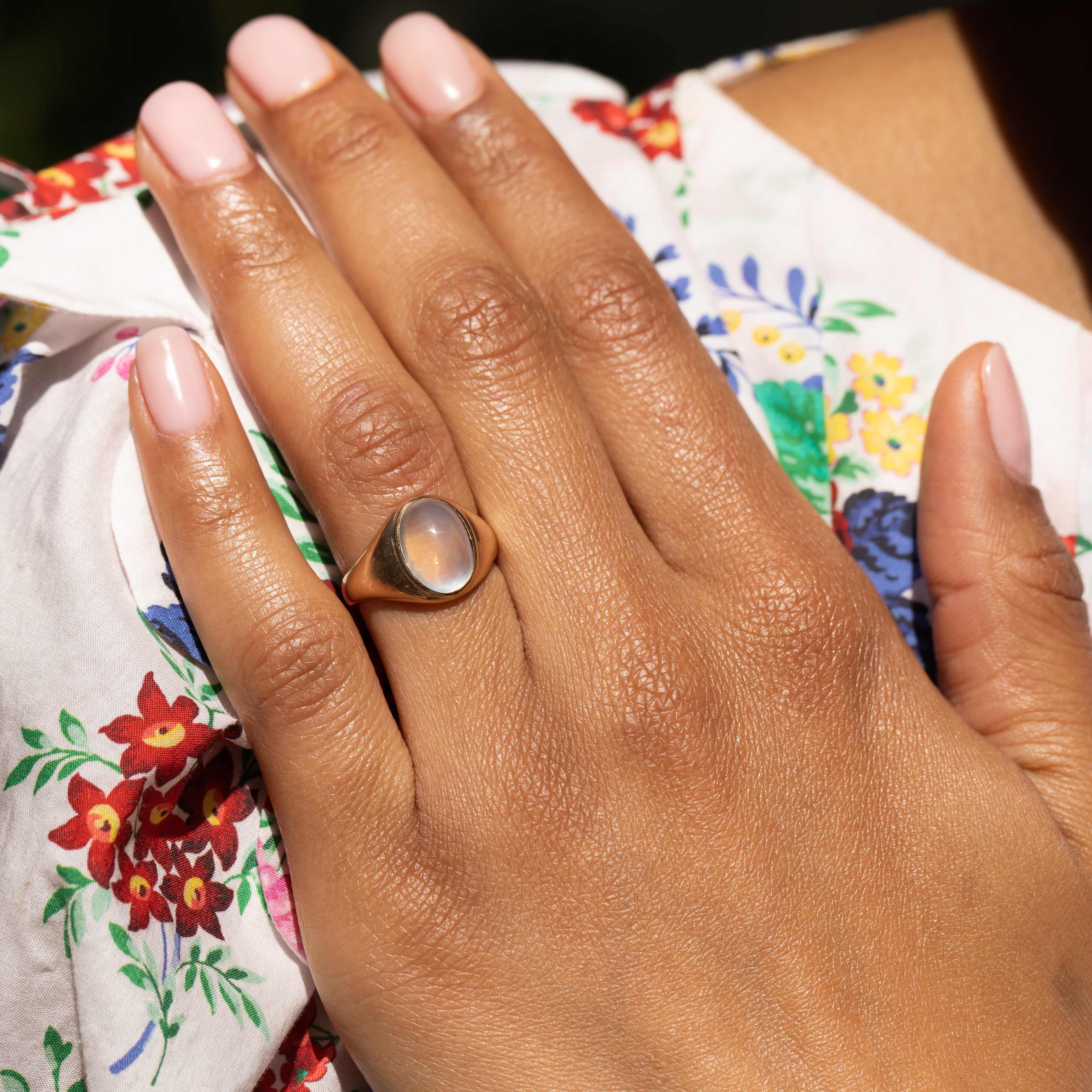 Moonstone and 10k Gold Signet Ring