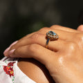 Blue Topaz, Diamond, and Enamel 14k Gold Ring