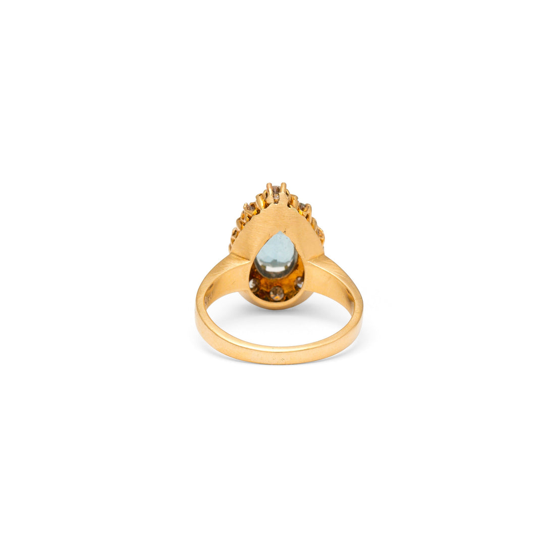 Blue Topaz, Diamond, and Enamel 14k Gold Ring