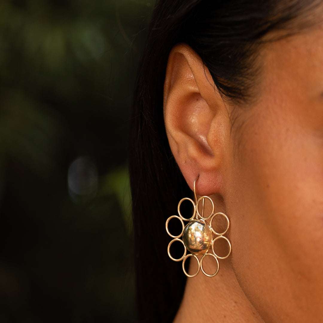 Large 14K Gold Flower Earrings