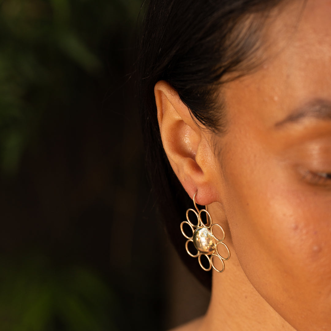 Large 14K Gold Flower Earrings