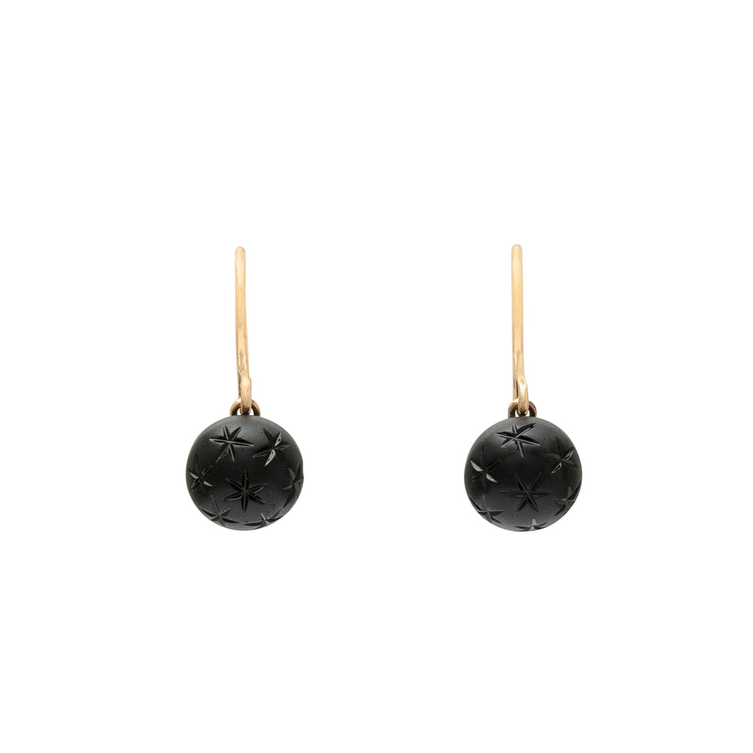 Victorian Carved Onyx and 14k Gold Dangle Earrings