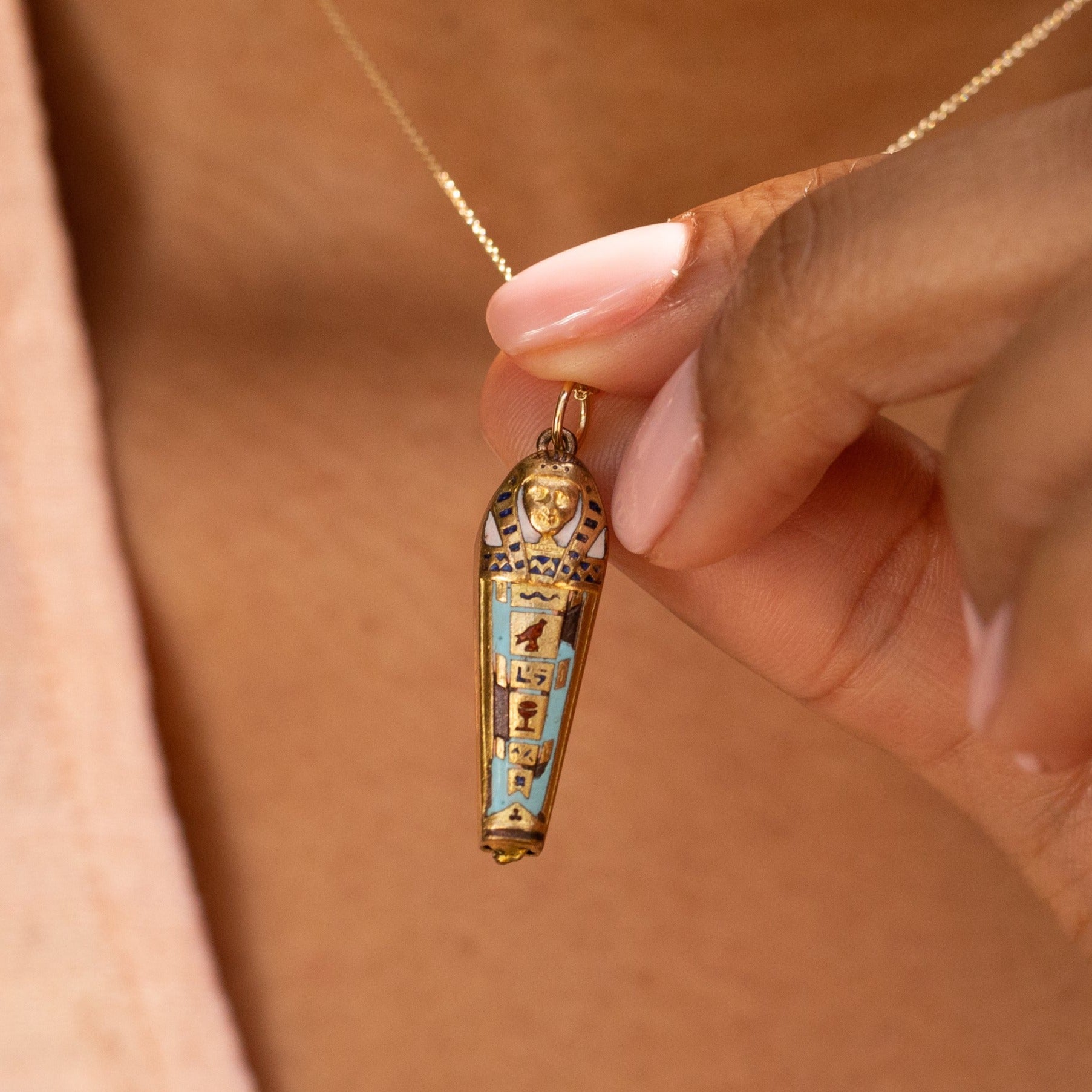 Art Deco 10k Gold and Enamel Sarcophagus Charm