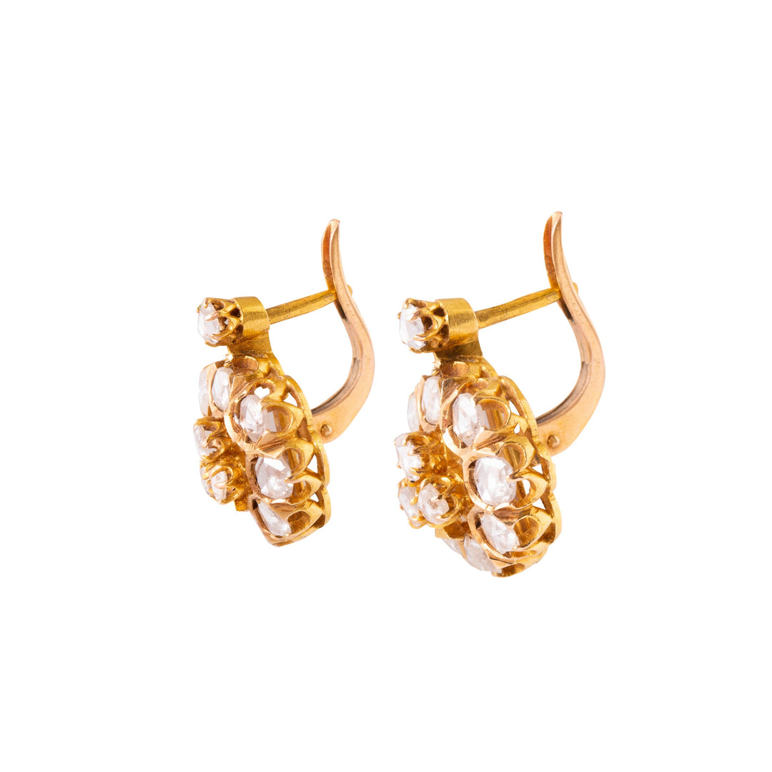 Victorian Rose Cut Diamond and 14k Gold Cluster Earrings